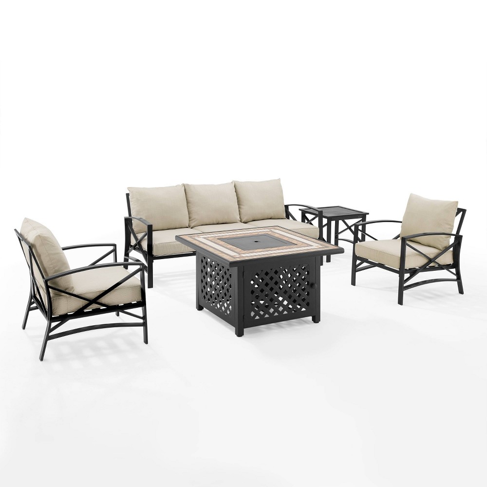 Photos - Garden Furniture Crosley Kaplan 5pc Sofa Set with Fire Table - Oatmeal - : Steel Frame, Poly 