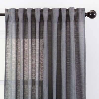 Dark Gray Faux Belgian Flax Semi-Sheer Window Curtain Panels, 52 x 63 Inches