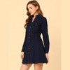 Allegra K Women's Button Down Collar V Neck Long Sleeve A-line Denim Dress - 4 of 4
