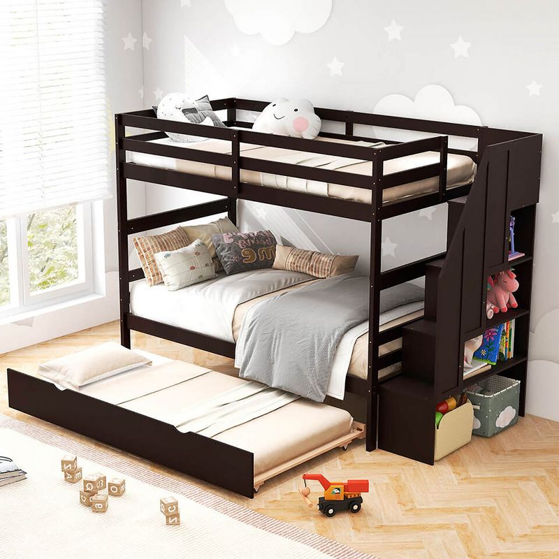 Tangkula Twin over Twin Wooden Bunk Bed w/ Trundle Storage Stairs Convertible, 5 of 11