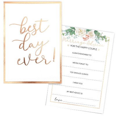 Sparkle and Bash 60-Pack Best Day Ever Marriage Advice Cards for Weddings, Floral with Gold Foil Edge 5x7 in