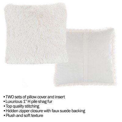 White Faux Fur and Suede 17-Inch Square Pillow Set