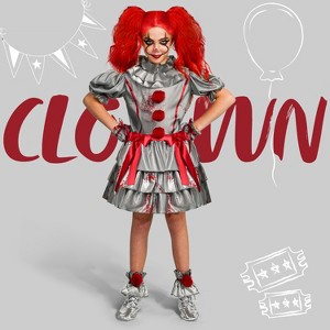 Joyfy Evil Clown Costume for Girls, Halloween Jester Dress for Kids, Creepy Halloween Costume for Girls, Toddler Clown Outfit - 1 of 4