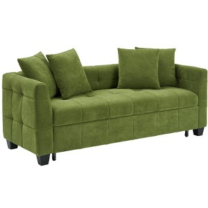 TiramisuBest 77.9-inch folding dual-purpose three-seater green flannel sofa that can be pulled out and turned into a bed, Modular Sectional - 1 of 4