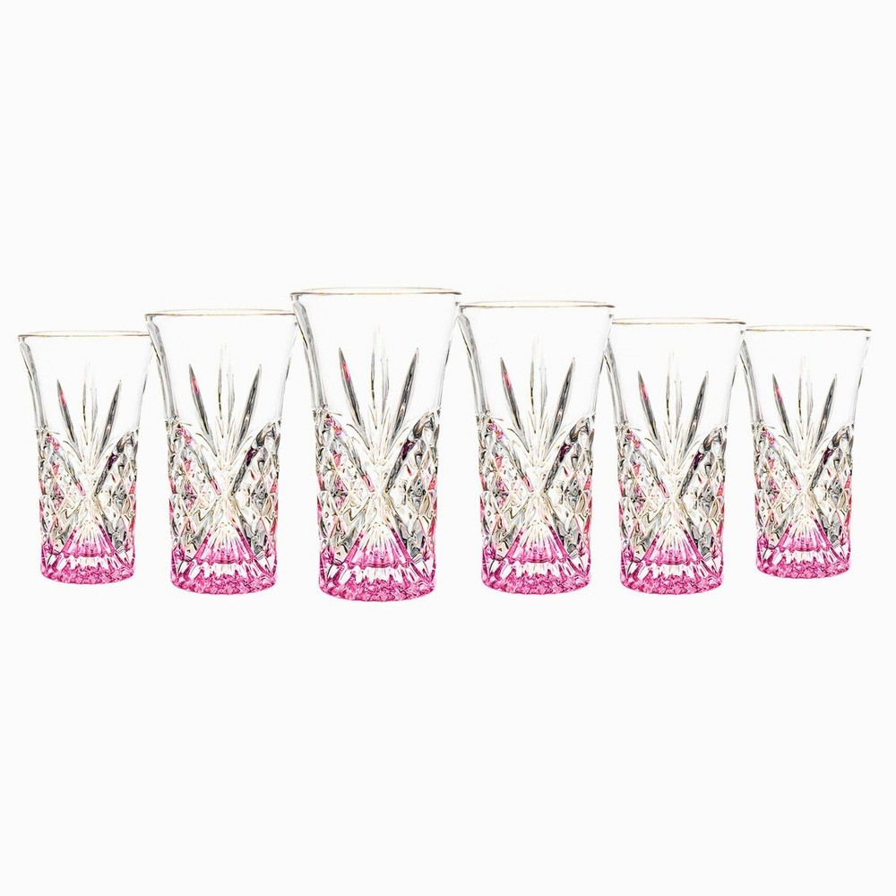 Godinger Silver 2 fl oz Set of 6 Dublin Crystal Shot Glasses Pink