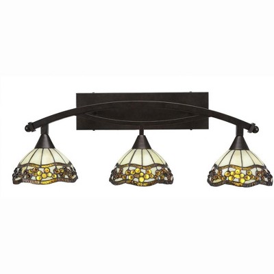 Toltec Lighting Bow 3 - Light Vanity in  Bronze with 7'' Roman Jewel Art Glass Shade
