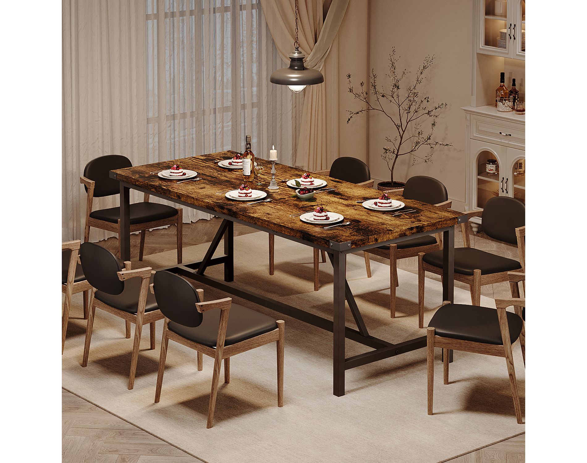 Rectangle Dining Table for 6-8 People, 70.87" Heavy Duty Industrial Wood Kitchen Table for Dining Room, Dinner Table, Easy Assembly, Retro Brown