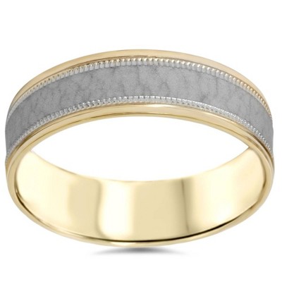 Pompeii3 Hammered Two Tone Wedding Band 14K Gold 6mm Flat
