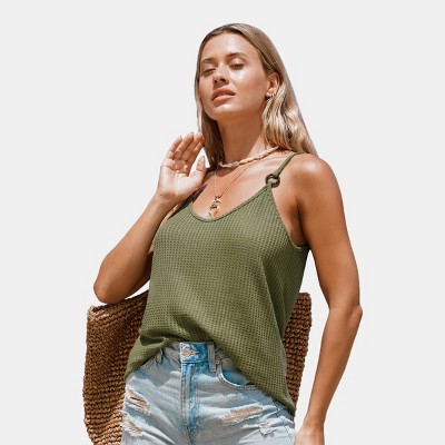 Women's Chic Olive Green Knitted Tank Top - Cupshe