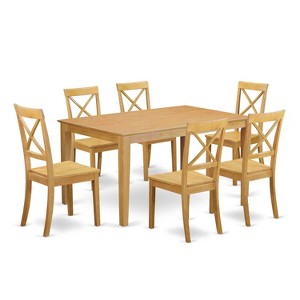 HomeStock 7-Piece Natural Oak Finish Solid Wood Top Dining Table with 6 Chairs - 1 of 4