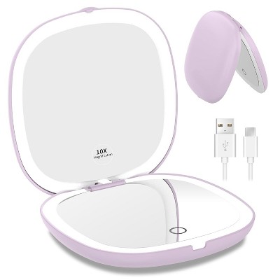 Rechargeable Lighted Travel Makeup Mirror,1x/10x Compact Magnifying Mirror with Lights,Portable for Bag,4inch