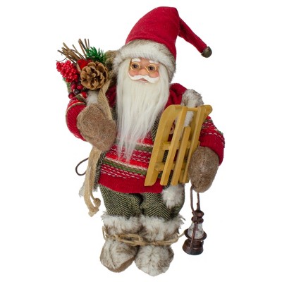 Northlight 12" Standing Santa With a Sled and Lantern Christmas Figure