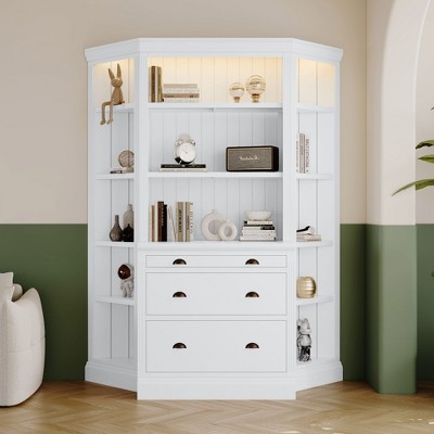 NicBex Bookcases for Living Room 83.4" H 5 Tier Corner Bookcase with LED Light Open Corner Plant Display for Small Spaces Office Home
