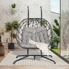 Double Patio Swing Egg Chair With Stand,Wicker Hanging Basket Chair With UV Resistant Cushions,Hammock Chair -Maison Boucle - 4 of 4