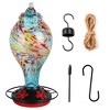 LakeForest "33oz Hand-Blown Glass Hummingbird Feeder with 5 Feeding Ports, Ant Moat, Hanging Hook & Rope"Blue - 3 of 4