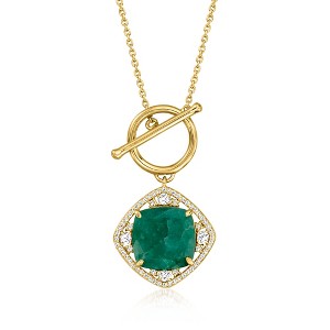 Ross-Simons 6.50 Carat Emerald and .70 ct. t.w. White Topaz Toggle Necklace in 18kt Gold Over Sterling - 1 of 4