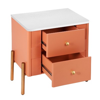 CAVINAS Modern Nightstand with 2 Storage Drawer, Bedside Table with Golden Metal Handles and Legs,Nightstand for Bedroom