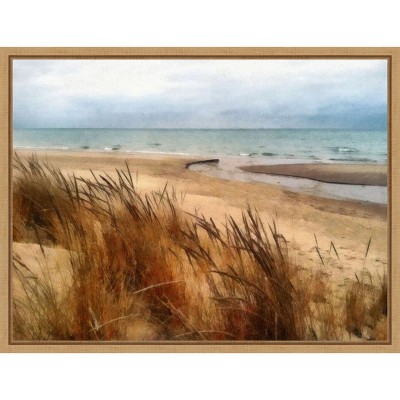 Amanti Art Pier Cove Beach With Autumn Grasses by Michelle Calkins Canvas Wall Art Print Framed 24 x 18-in.