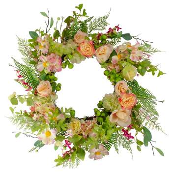 Northlight Pink Peony and Roses Artificial Floral Wreath, 26" - Unlit