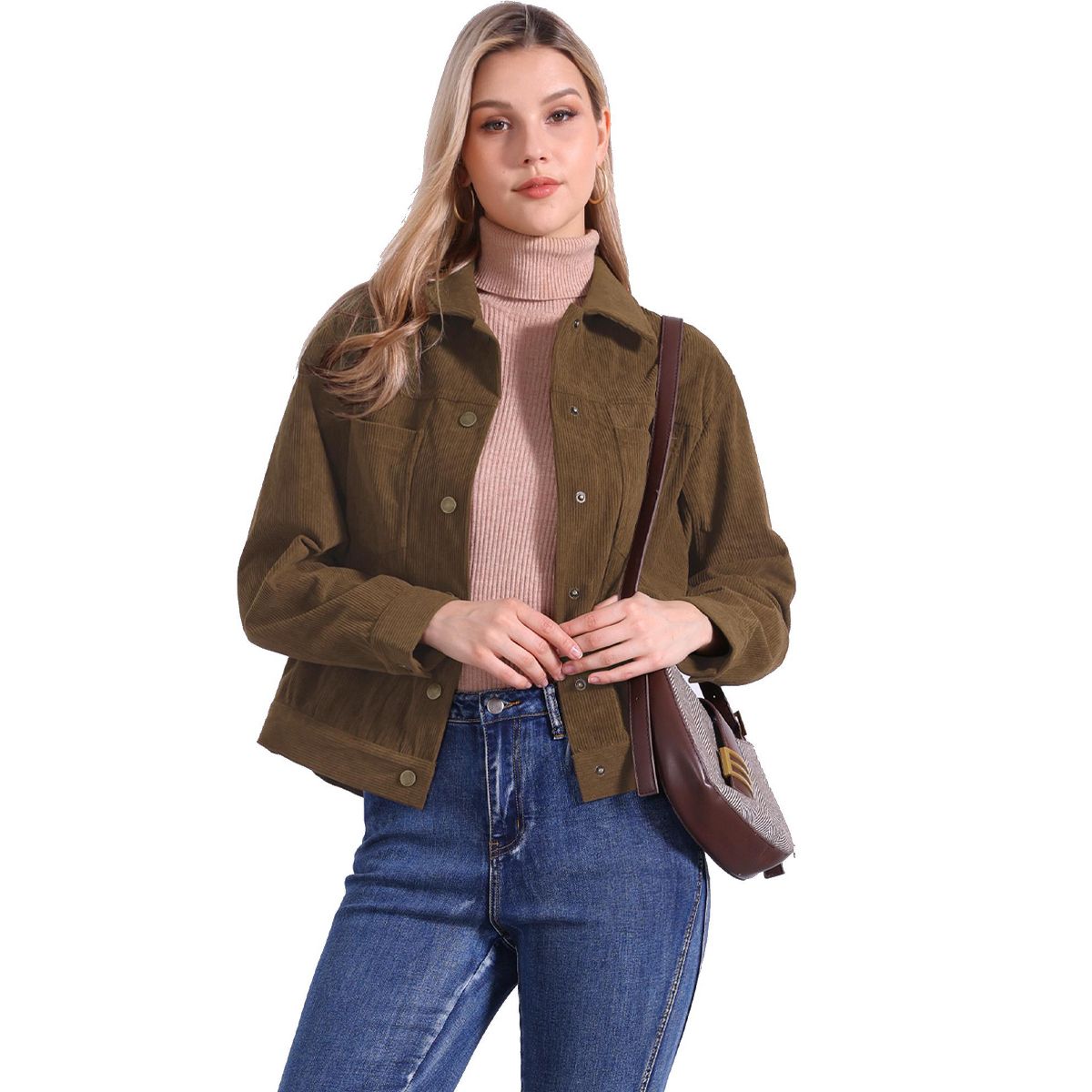 INSPIRE CHIC Women's Corduroy Long Sleeve Lapel Collar Fall Outerwear Button Down Shacket Jackets X-Large Brown