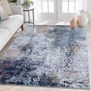 Modern Abstract Hallway Runner Rug, Machine Washable Low-Pile Geometric Non-Slip Floor Mat for Entryway, Living Room, Bedroom, Kitchen - 1 of 4