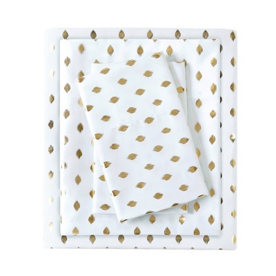 Twin Metallic Dot Printed Sheet Set White/Gold