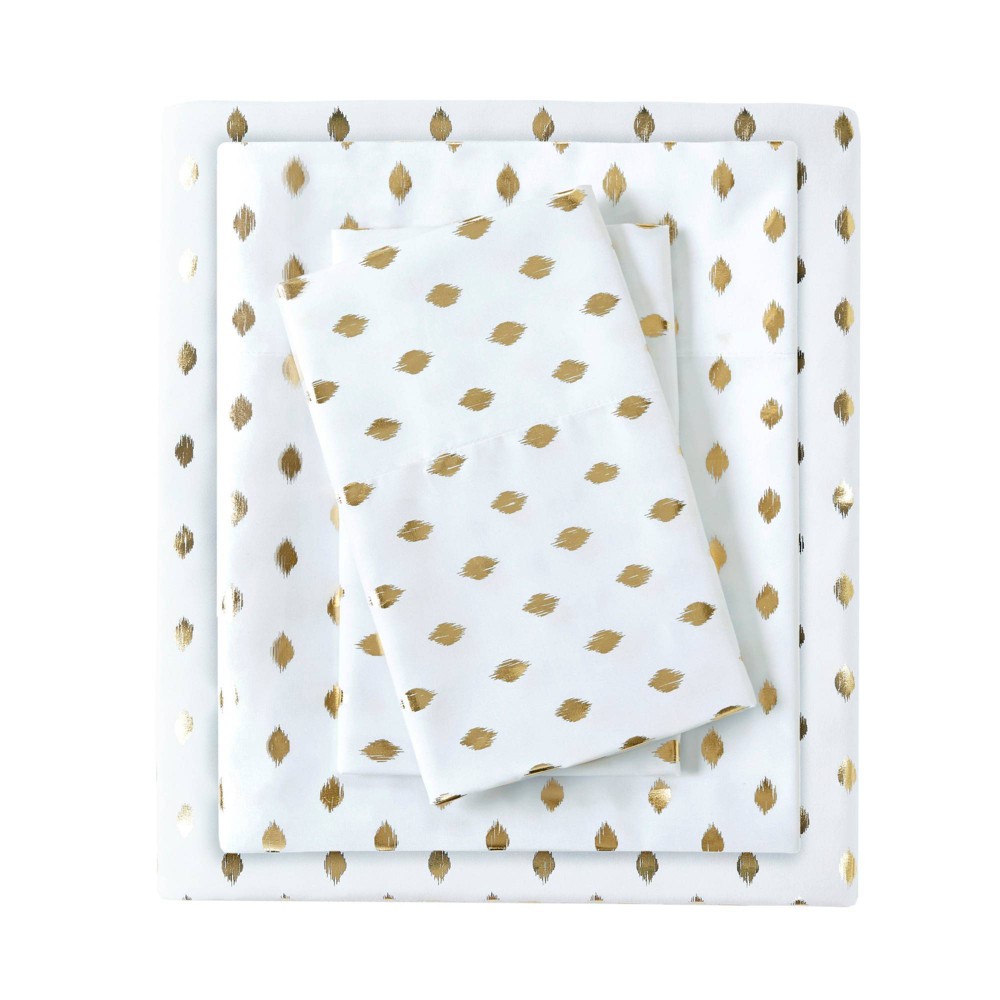 Photos - Bed Linen Twin XL Metallic Dot Printed Sheet Set White/Gold