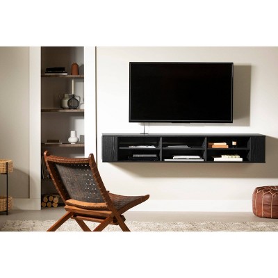 Black Oak 66" Wall Mounted Media Console with Cabinet