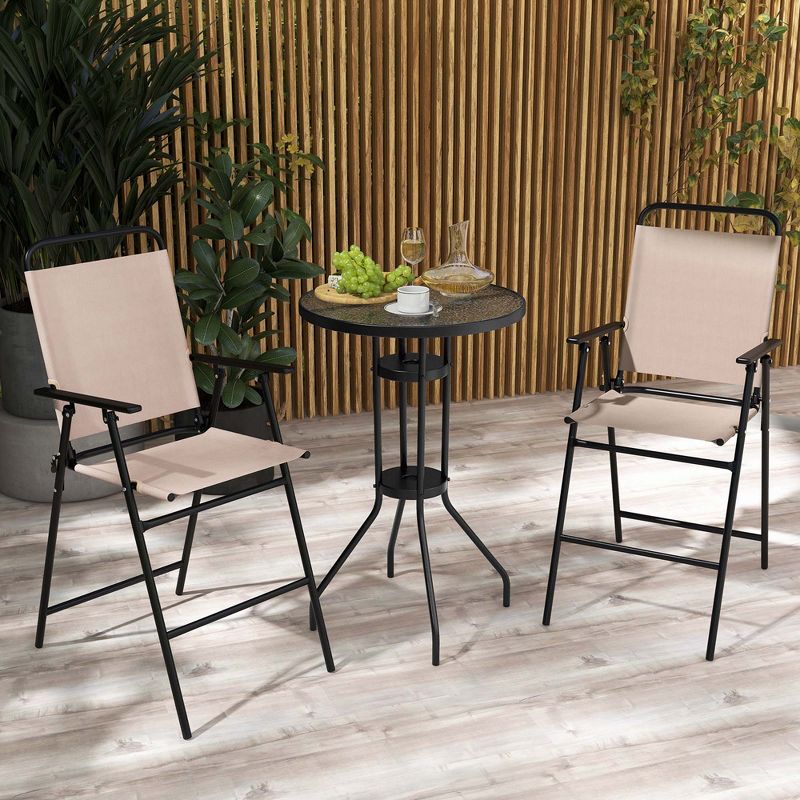Costway 3PCS Patio Bistro Set Folding Chairs Round Bar Table with 1.6'' Umbrella Hole Yard, 5 of 11