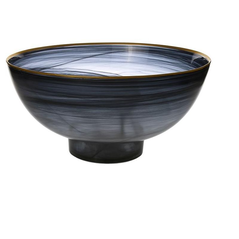 Classic Touch Black Alabaster Bowl With Base, 1 of 5
