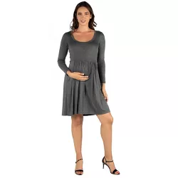 Casual Long Sleeve Pleated Maternity Dress-Grey-3X