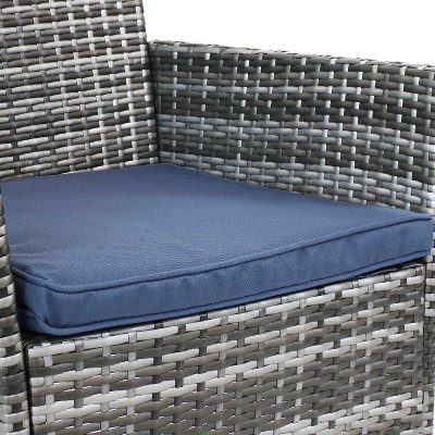 Gray Rattan 4-Piece Patio Set with Navy Cushions