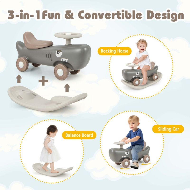 Costway Convertible Rocking Horse & Sliding Car with Detachable Balance Board Dark Gray/White, 5 of 11