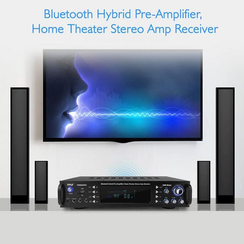 Pyle P2203ABTU.5 Home Theater Bluetooth Hybrid Pre-Amplifier 2.4GHz Extended Range Antenna Equalizer Control Stereo Receiver with Remote Control, 5 of 7