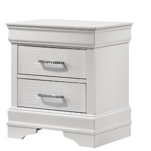 Vynxaria Modern White Wood 2-Drawer Nightstand, Contrast Finish Legs & Handles, Slat Support System, Glam Accent - 1 of 4