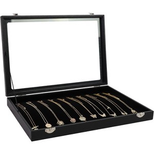 24-Grid Jewelry Box with Clear Lid & Lock, Removable Black Velvet Tray for Display and Storage - 1 of 4