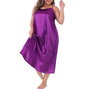 Agnes Orinda Women's Plus Size V Neck Sleeveless Cami Slip Satin Nightgowns - 1 of 4