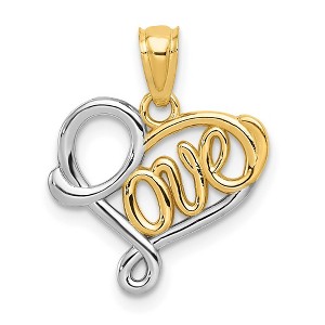 Black Bow Jewelry 14k Yellow Gold and White Rhodium Two Tone Love Script Heart Pendant - 1 of 4