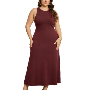 Agnes Orinda Women's Plus Size Knit Crewneck Sleeveless Casual Midi Sweater Dresses - 1 of 4