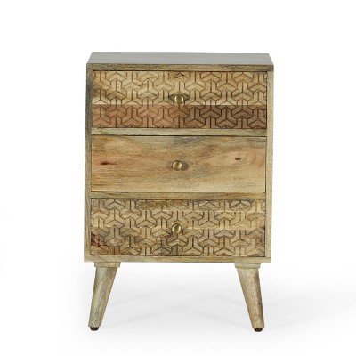 Lytle Boho Handcrafted Mango Wood 3 Drawer Nightstand Natural - Christopher Knight Home