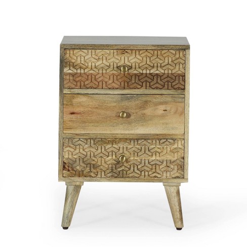 Lytle Boho Handcrafted Mango Wood 3 Drawer Nightstand Natural ...