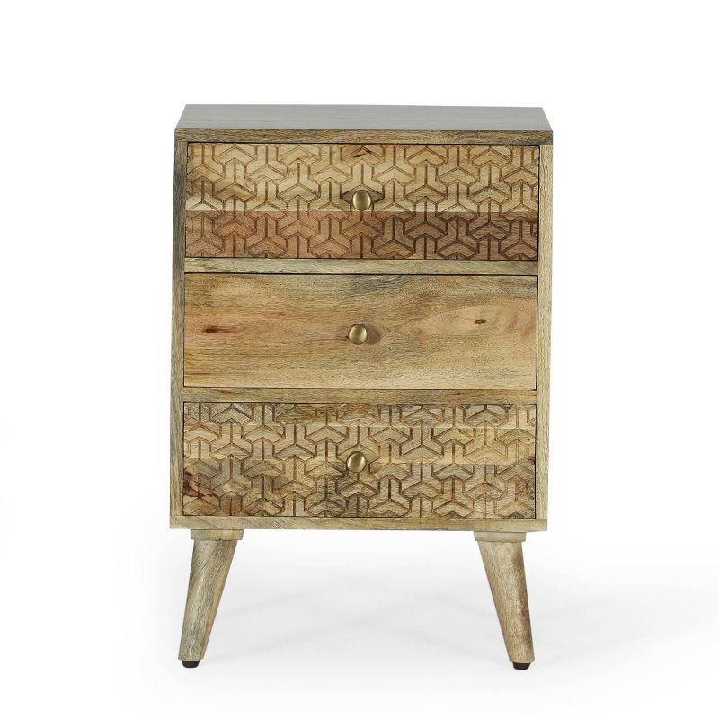 Lytle Boho Handcrafted Mango Wood 3 Drawer Nightstand Natural - Christopher Knight Home, 1 of 12
