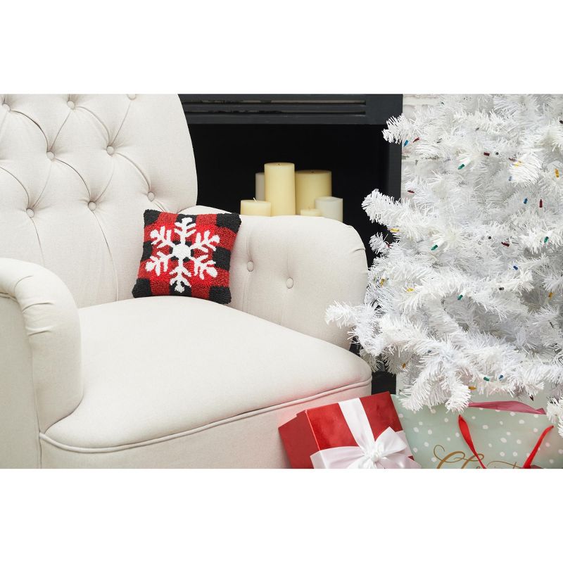 C&F Home 8" x 8" White Snowflake on Red and Black Checkered Background Knitted Cotton Petite Accent Throw Pillow, 3 of 6