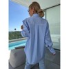 Coolmee Women Classic Button Down Striped Long Sleeve Collared Shirts Office Work Blouses Tops With Pocket Blue XL - 4 of 4
