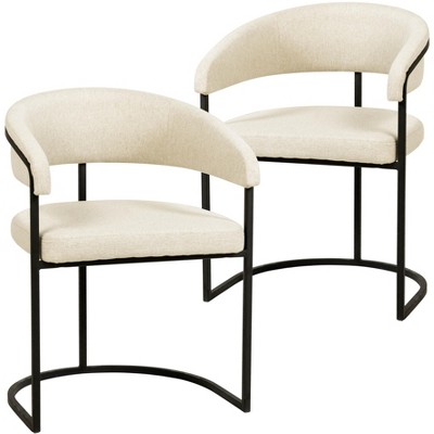 Aero Upholstered Dining Chair Curved Back Design Padded Seat in Iron Set of 2
