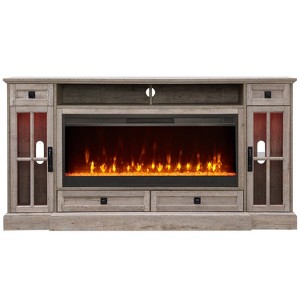 OKD 70" Fireplace TV Stand for 80 Inch TV, Farmhouse TV Stand w/Door & Drawers, Dark Rustic Oak - 1 of 4