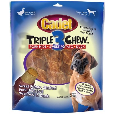 Cadet Pork Hide, Sweet Potato and Duck Triple Chews (6 Pack)