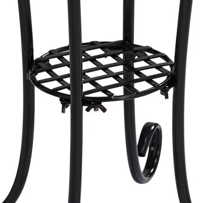Contemporary Black Metal and Green Leaf Mosaic Outdoor Side Table