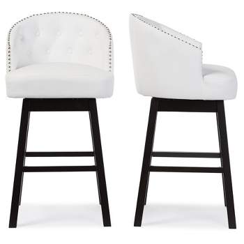 Set of 2 Avril Modern and Contemporary Faux Leather Tufted Swivel Barstool with Nail Heads Trim - White - Baxton Studio