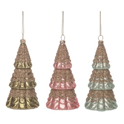 Transpac Glass 6 in. Multicolored Christmas Vintage Tree Ornament Set of 3